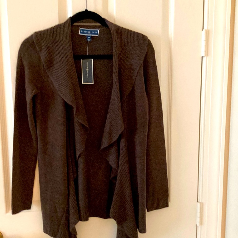 NEW Open front ruffled brown cardigan sweater